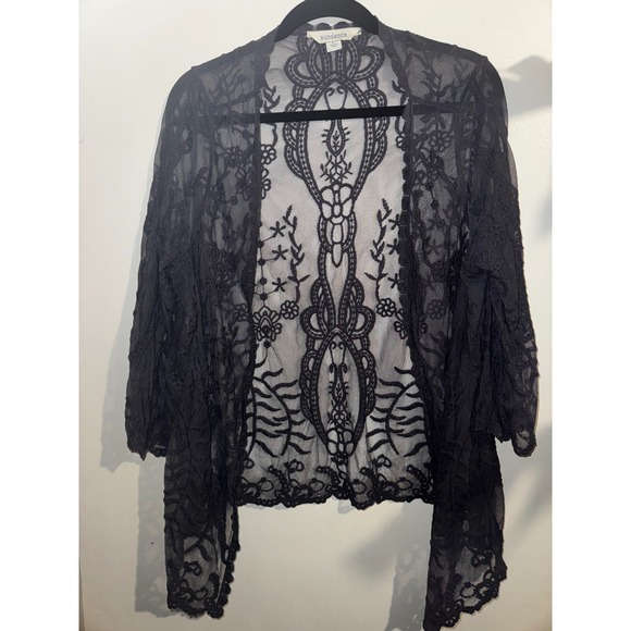 Sundance Sweaters - Sundance Women Charcoal Grey Sheer Floral Lace Open Front Kimono Cardigan Large
